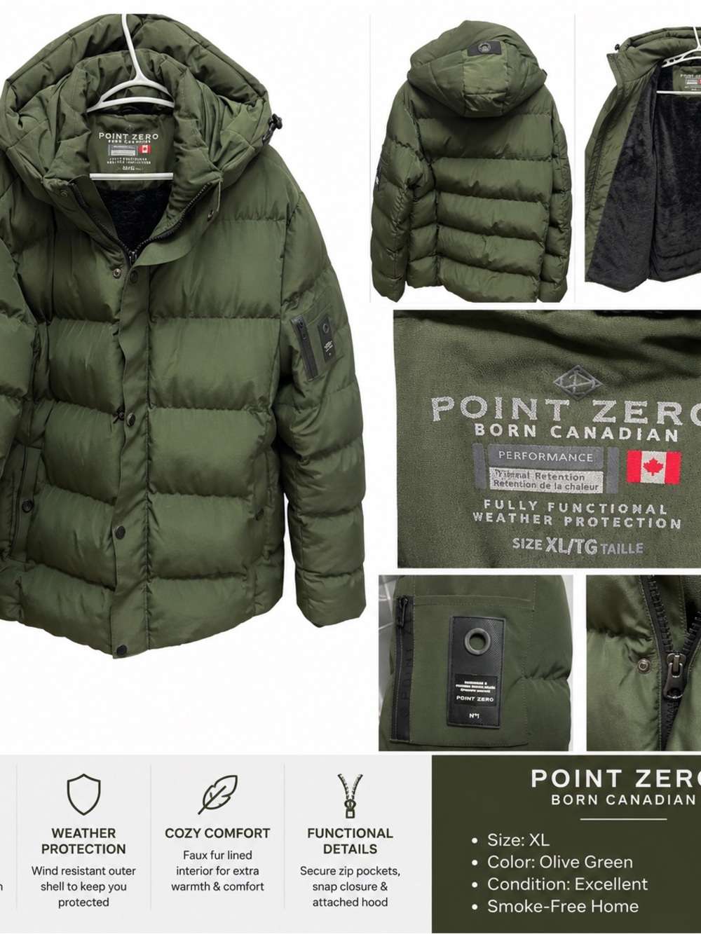 Point Zero Olive Green Puffer Jacket with Hood